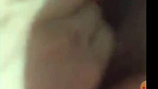 my girlfriend masturbates her pussy for me, teasing with cum and massage