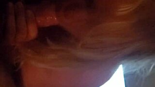 Busty blonde BBW gives blowjob with her big tits