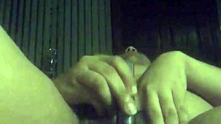 Amateur lesbian plays with fat wet pussy in bed