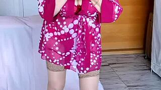 mariaold teases big tits and holes for cock