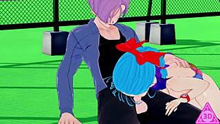 Does Bulma blowjob Trunks' monster cock in Dragon Ball uncensored?