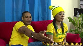 During the brazilian game the cock devoured her mouth