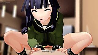 Anime girl rides in cowgirl style during intense session