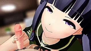 Anime girl rides in cowgirl style during intense session