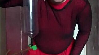 Sissy Crossdresser Swallows Piss