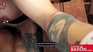 Babe gets mouth filled with cum, gets big ass tattooed