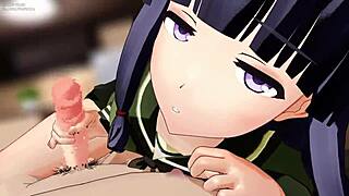 An anime hentai babe on 3D cartoon cowgirl riding