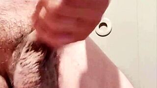 Skinny gay boy cocks himself while eating