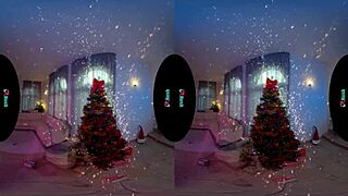 Naughty Christmas Threesome Bent Over Shaved Pussy