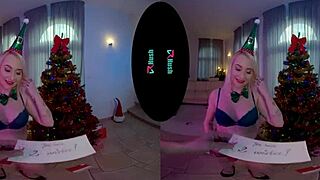 Naughty Christmas Threesome Bent Over Shaved Pussy