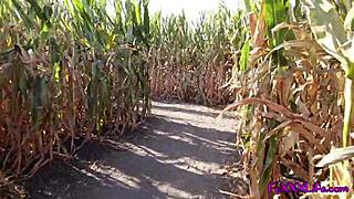Corn maze flashes cute blonde