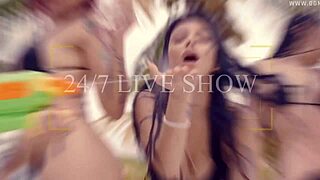 Latina brunette double date turns private