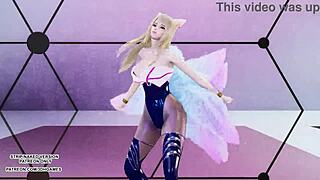 Blonde Chung Ha Dances Sexily in Stockings and Cosplay as KDA Ahri in Uncensored Hentai