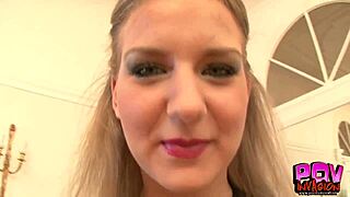 Jennifer gives a blowjob in point of view style with her bubble butt