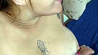 African Beauty with Big Tits and Tattooed Ass Teases Cock