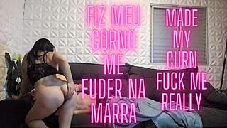 Latina humiliates old cuckold by rubbing pussy on his face for intense riding and squirting