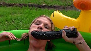 Perverse Blonde Teen 18+ Pisses And Blows In Pool Outdoor.