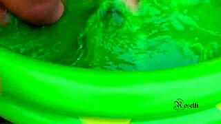 Perverse Blonde Teen 18+ Pisses And Blows In Pool Outdoor.