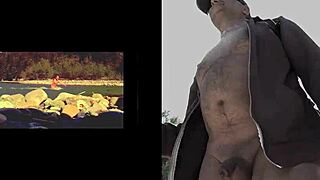 Amateur Nudist Daddy Gets his C**k ringed in the Sun