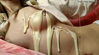 Hot Babe Spills Condensed Milk On Her Body