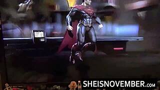 ebony babe loses game, gets pov cumshot facial swallow