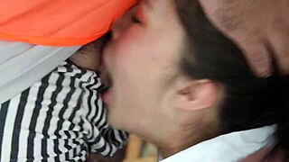 The young Asian teen fucks the worker without a condom, leading to a cumshot