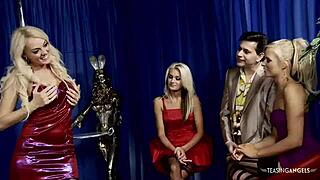 blondes and milfs get convinced to please a guy on sofa