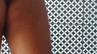 I watch ebony milf housewife with big tits and ass washing bathroom naked