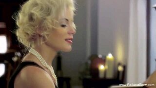 She gently sucks my cock, building to an intense cumshot experience with her experienced touch.