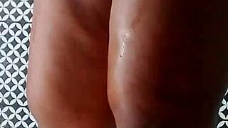 I watch ebony milf housewife with big tits and ass washing bathroom naked