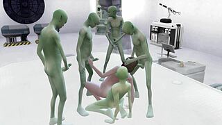 Jennie and aliens in a group sex adventure in The Sims 4