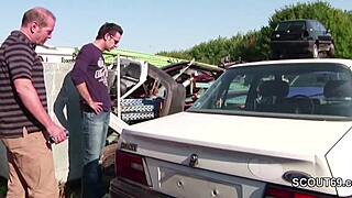 Skinny blonde stepdaughter gets fucked by strangers