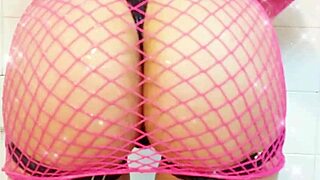 sexy fishnet lingerie shows off big ass and tits