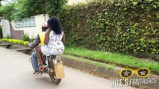 African Girl Rides Motorbike Pantyless