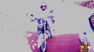 Two Tattooed Women Ride Big Asses On Motorcycle For Oral Creampie