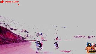Two sexy babes take advantage of a bike and get banged