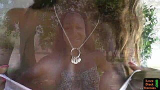 Stockinged Ebony Shemale Wanks Solo