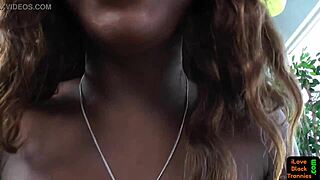 Stockinged Ebony Shemale Wanks Solo