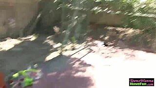 Teen Gets Facialized Outdoors at Party!