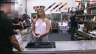 In the pawnshop, the visitor buffs the owner's knob and plays with the cum.