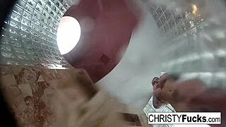 Hot Brunette Pornstar Enjoys Oral Fun in Shower with Christy Dahlia