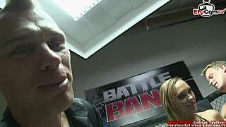 Inked blonde slut gets cumshot on natural tits!