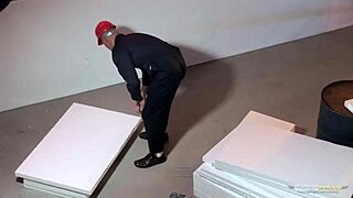 busty brunette boss dominates worker!