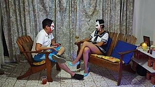 All homemade video of Mexican couple in cosplay licking each other