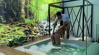 the crazy latina babysitter gets horny in the jacuzzi