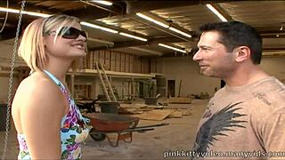 short hair blonde jasmine jolie drilled by construction boss!!