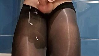 Worshipped feet shack tweaked by big cocked shemale shiws and cums in pantyhose