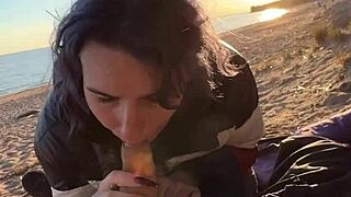 Amateur couple enjoys public blowjob outdoors