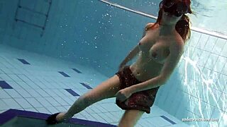 Brunette Mia Shows Big Tits Naked Underwater