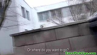 Young euro babe gets creampied outdoors after intense blowjob